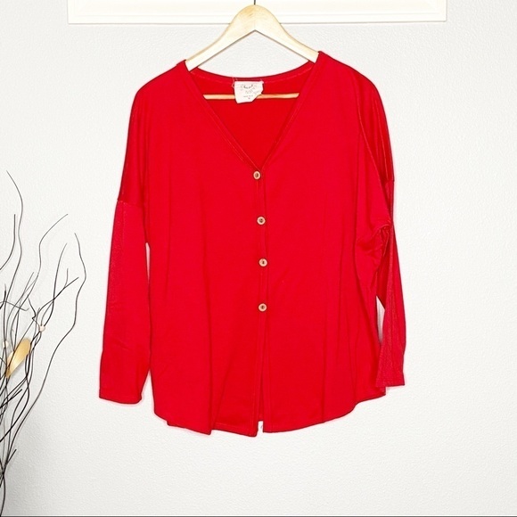 Fantastic Fawn Red Henley Long Sleeve Shirt M - Picture 1 of 8